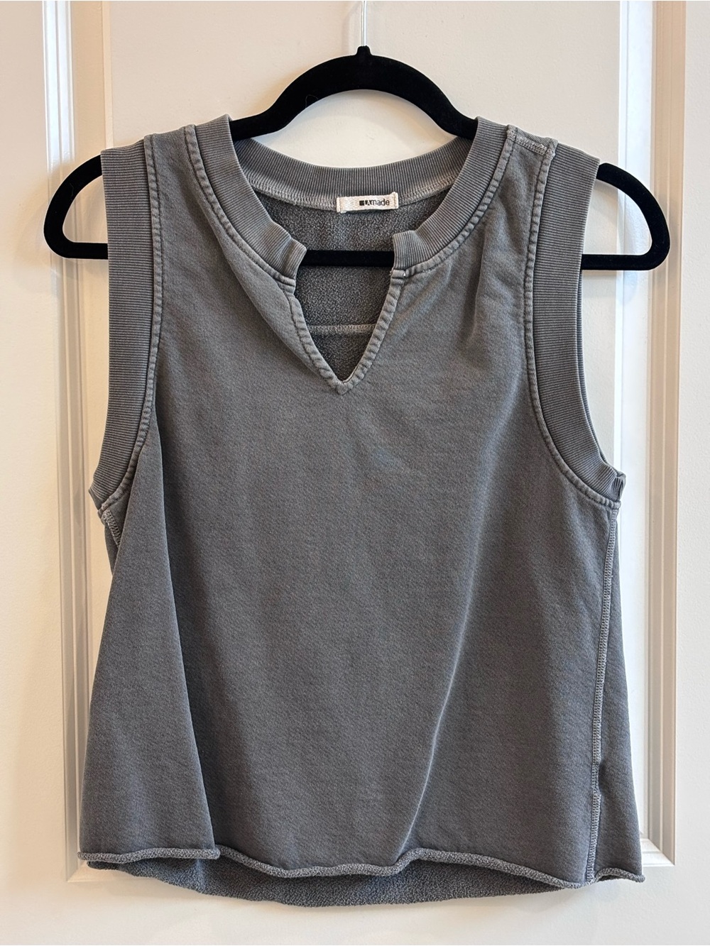 LAmade Distressed Gray Notch-Neck Sleeveless Sweatshirt